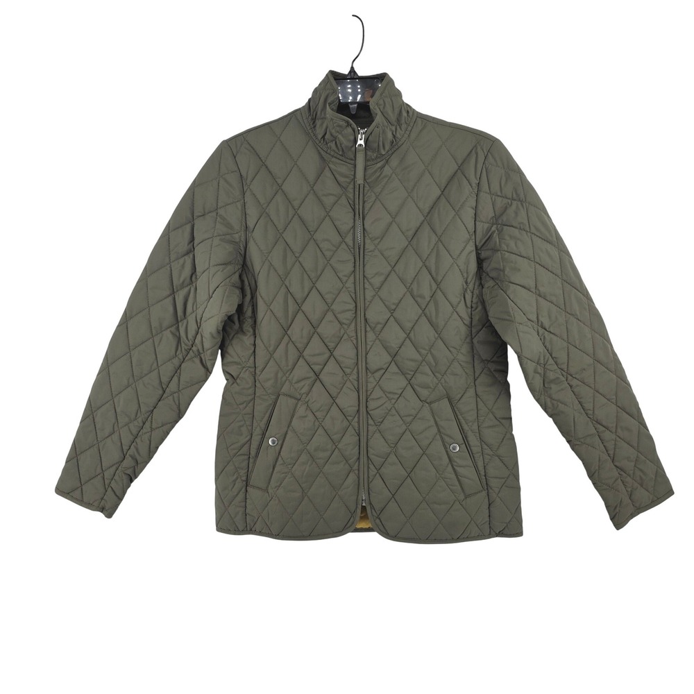 Lands End Womens Quilted Barn Jacket Olive Green Size S 6-8 Full Zip Insulated